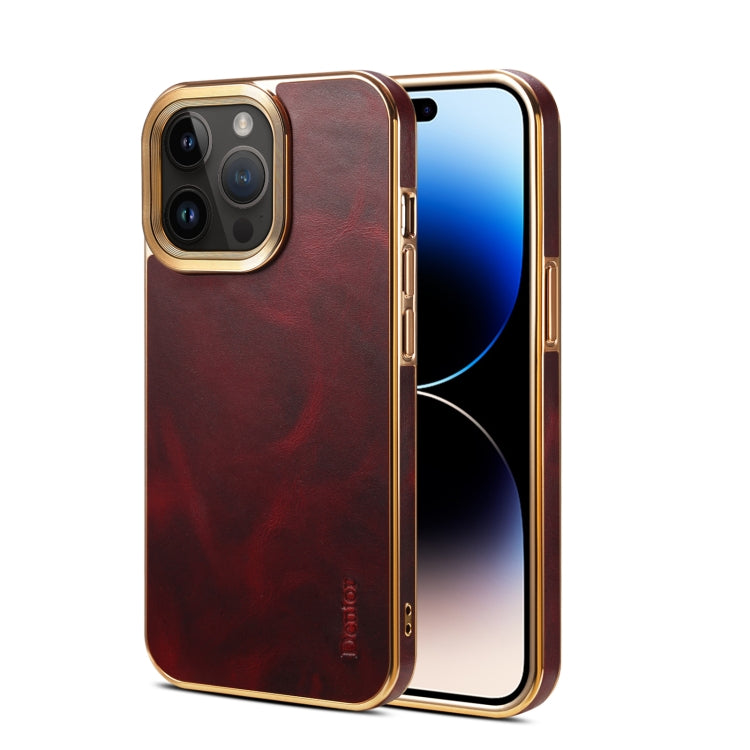 For iPhone 15 Pro Denior Oil Wax Cowhide Plating Phone Case(Red) - iPhone 15 Pro Cases by Denior | Online Shopping UK | buy2fix