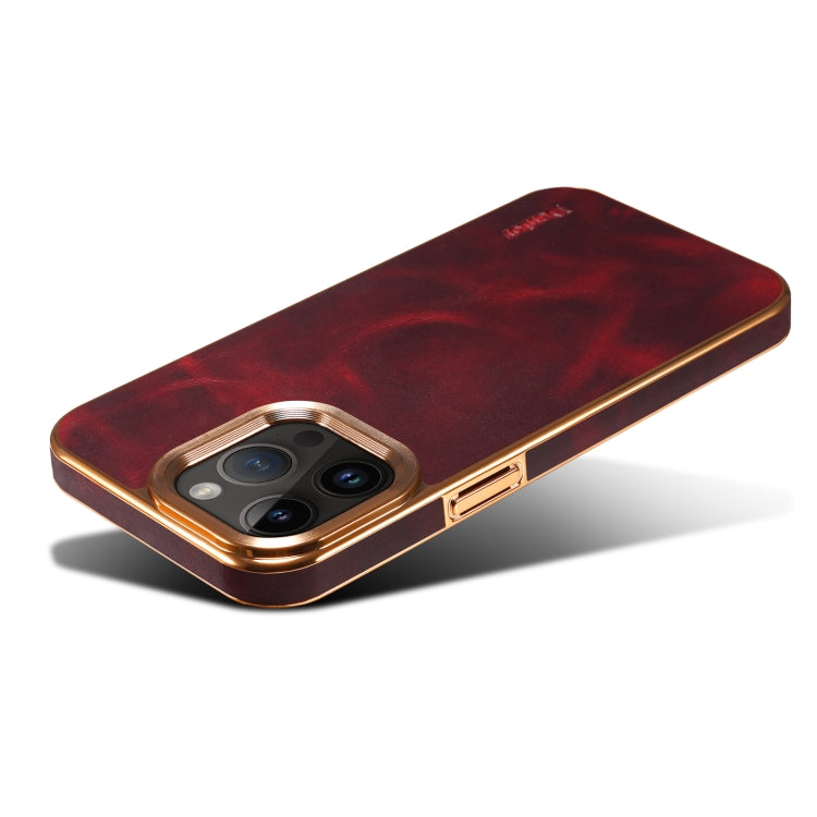 For iPhone 15 Pro Denior Oil Wax Cowhide Plating Phone Case(Red) - iPhone 15 Pro Cases by Denior | Online Shopping UK | buy2fix