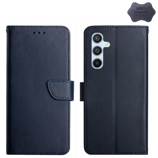 For Samsung Galaxy S24 5G HT02 Genuine Leather Fingerprint-proof Flip Phone Case(Blue) - Galaxy S24 5G Cases by buy2fix | Online Shopping UK | buy2fix