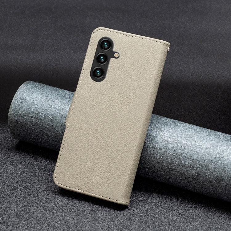 For Samsung Galaxy A15 Litchi Texture Pure Color Flip Leather Phone Case(Grey) by buy2fix