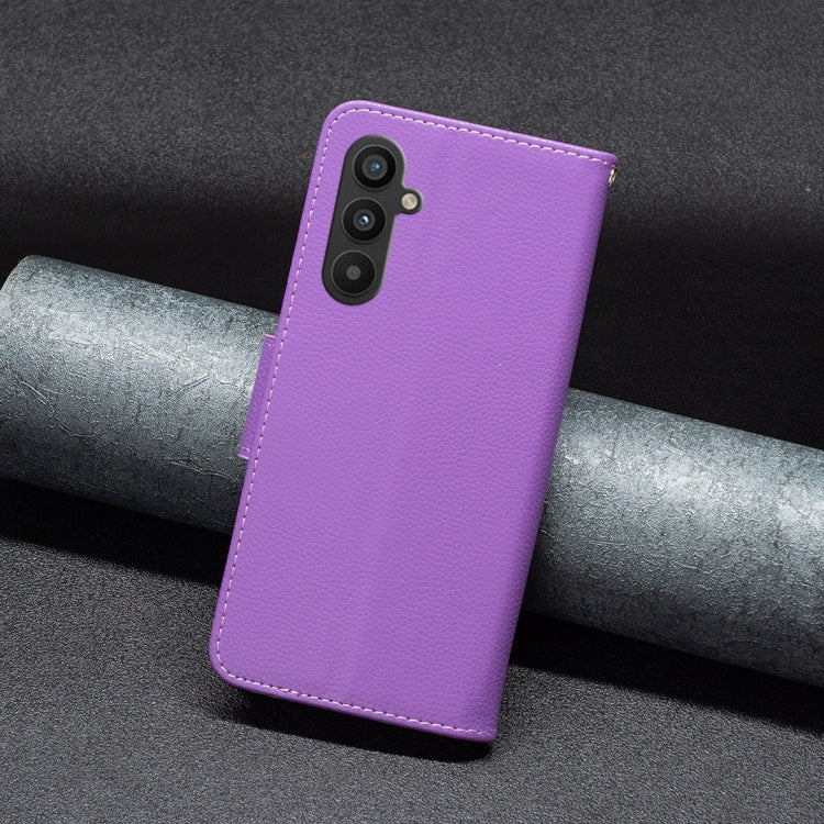 For Samsung Galaxy A34 5G Litchi Texture Pure Color Flip Leather Phone Case(Purple) by buy2fix