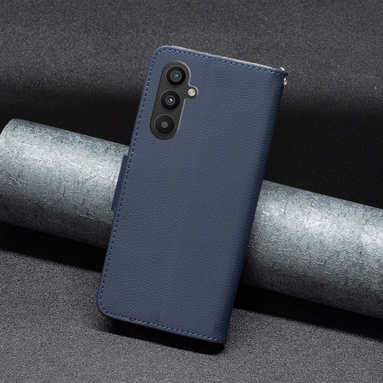 For Samsung Galaxy A34 5G Litchi Texture Pure Color Flip Leather Phone Case(Blue) by buy2fix