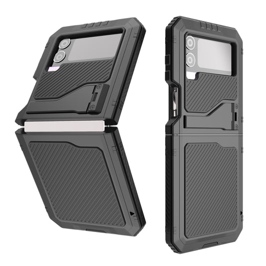 For Samsung Galaxy Z Flip4 LK Metal Shockproof Life Waterproof Dustproof Phone Case with Folding Holder(Black) - Galaxy Z Flip4 5G Cases by buy2fix | Online Shopping UK | buy2fix