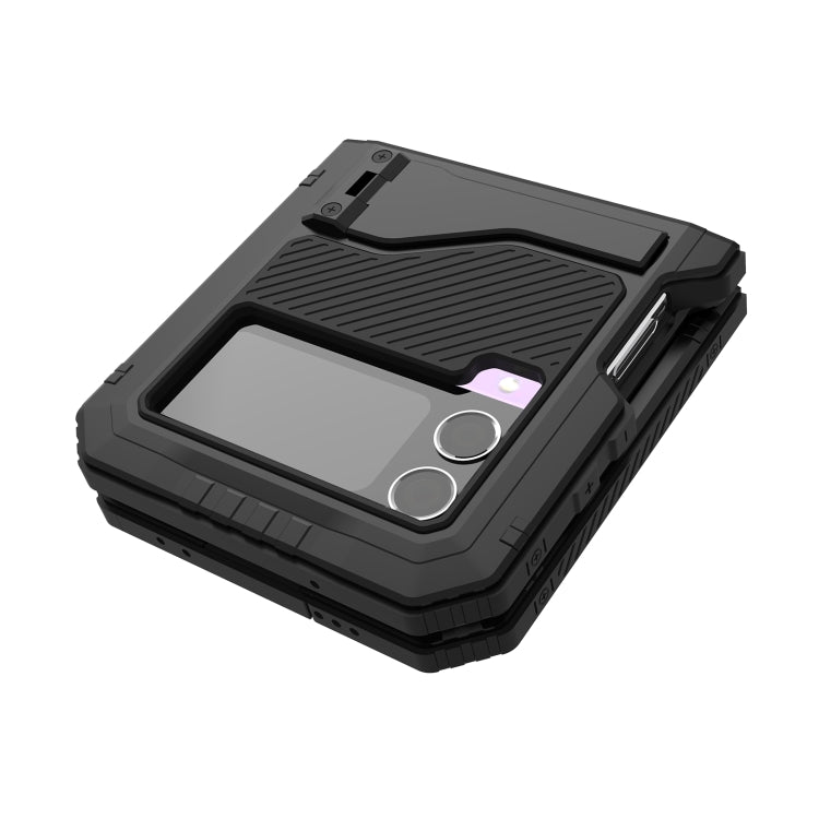 For Samsung Galaxy Z Flip4 LK Metal Shockproof Life Waterproof Dustproof Phone Case with Folding Holder(Black) - Galaxy Z Flip4 5G Cases by buy2fix | Online Shopping UK | buy2fix
