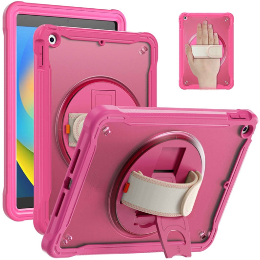 For iPad 10.2 2021 / 2020 / 2019 Heavy Duty Hybrid Tablet Case with Hand Grip & Strap(Rose Red) - iPad 10.2 Cases by buy2fix | Online Shopping UK | buy2fix