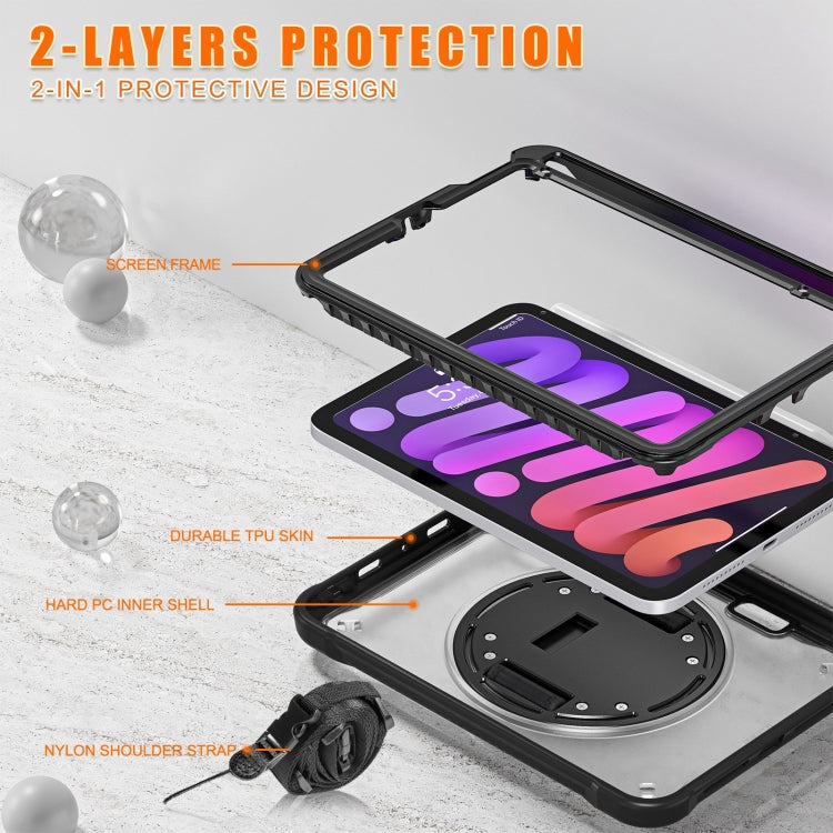 For iPad mini 6 / mini 2024 Heavy Duty Hybrid Tablet Case with Hand Grip & Strap(Black) - iPad mini 2024 Cases by buy2fix | Online Shopping UK | buy2fix