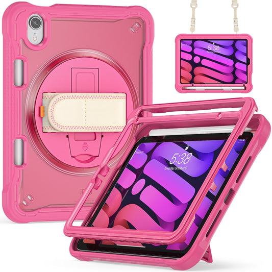 For iPad mini 6 / mini 2024 Heavy Duty Hybrid Tablet Case with Hand Grip & Strap(Rose Red) - iPad mini 2024 Cases by buy2fix | Online Shopping UK | buy2fix