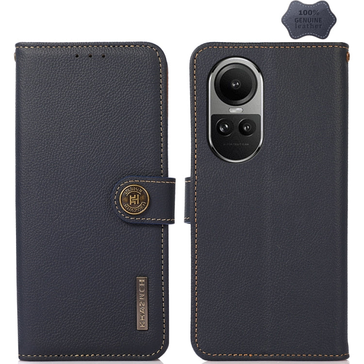 For OPPO Reno10 Global / 10 Pro Global KHAZNEH Custer Texture RFID Genuine Leather Phone Case(Blue) - OnePlus Cases by buy2fix | Online Shopping UK | buy2fix