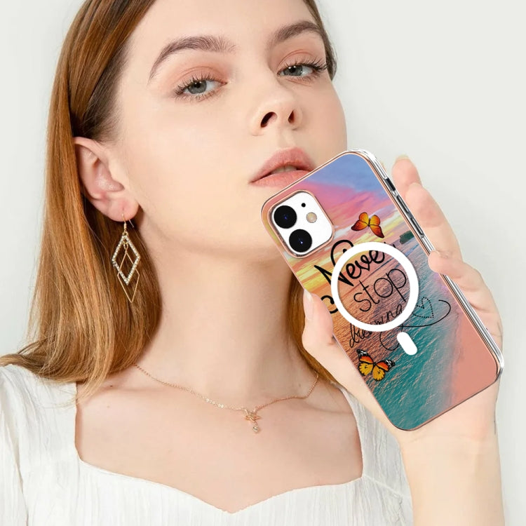 For iPhone 12 / 12 Pro Marble Pattern Dual-side IMD Magsafe TPU Phone Case(Dream Butterfly) by buy2fix