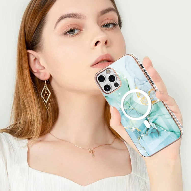 For iPhone 12 Pro Max Marble Pattern Dual-side IMD Magsafe TPU Phone Case(Green 003) by buy2fix