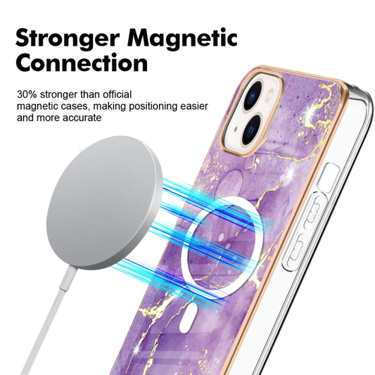 For iPhone 15 Plus Marble Pattern Dual-side IMD Magsafe TPU Phone Case(Purple 002) by buy2fix