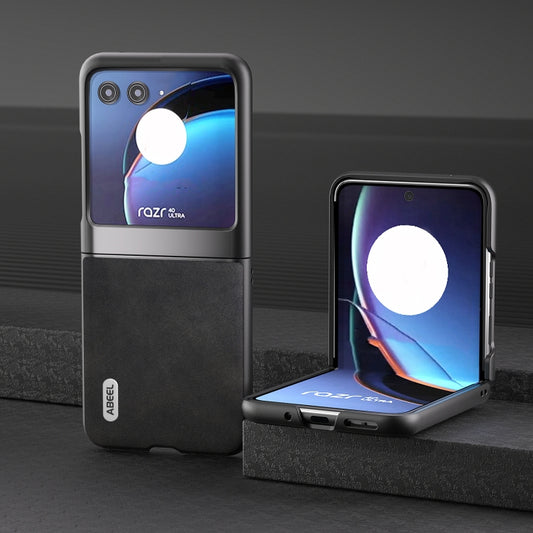 For Motorola Razr 40 Ultra ABEEL Two-color Calf Texture PU Phone Case(Black) by buy2fix