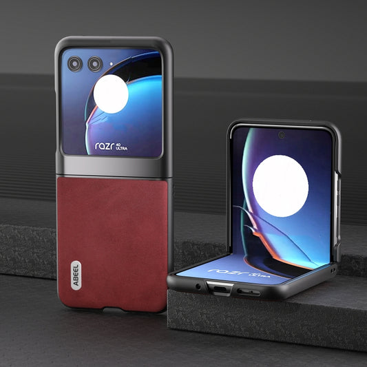 For Motorola Razr 40 Ultra ABEEL Two-color Calf Texture PU Phone Case(Red) by buy2fix