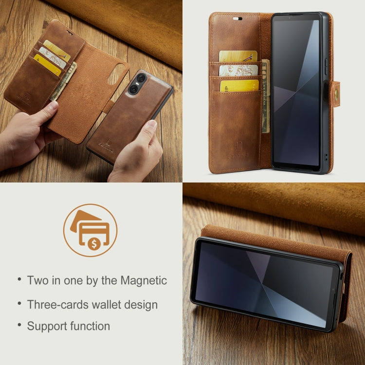 For Sony Xperia 10 VI DG.MING Crazy Horse Texture Detachable Magnetic Leather Phone Case(Brown) by DG.MING