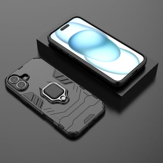 For iPhone 16 Plus Shockproof PC + TPU Holder Phone Case(Black) by buy2fix