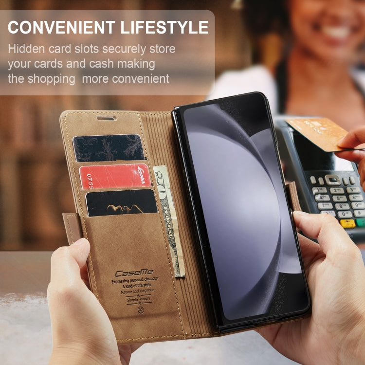 For Samsung Galaxy Z Fold5 CaseMe-013 Multifunctional Retro Frosted Leather Phone Case(Brown) by CaseMe