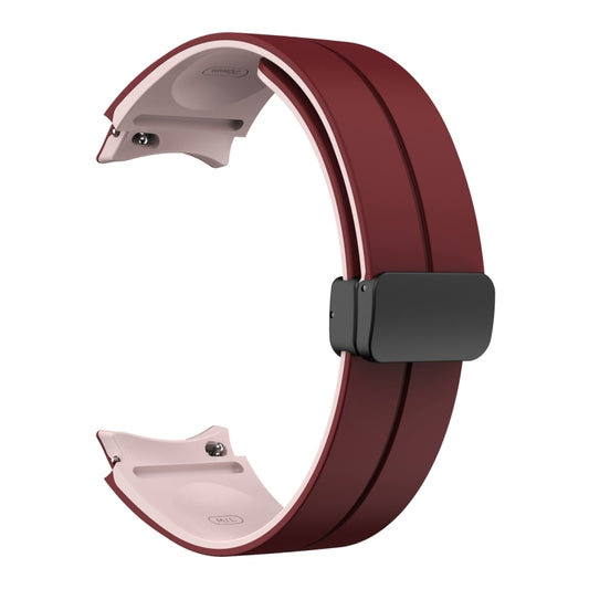 For Samsung Galaxy Watch 6 / 6 Classic Dual Color Magnetic Folding Buckle Silicone Watch Band(Wine Red+Pink) by buy2fix