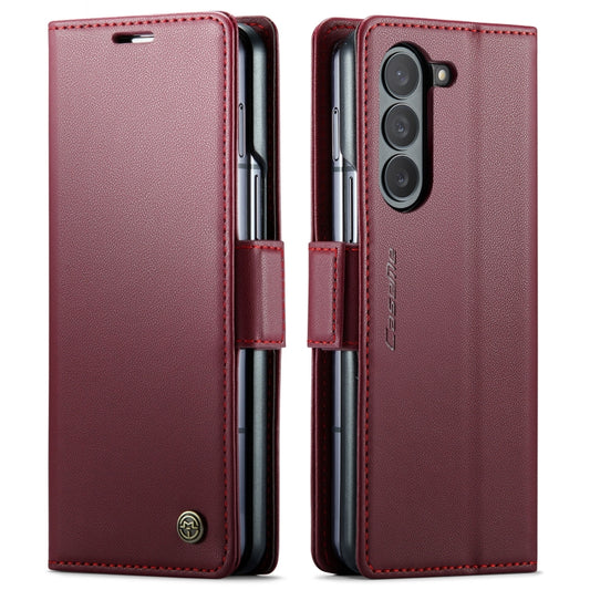 For Samsung Galaxy Z Fold5 CaseMe 023 Butterfly Buckle Litchi Texture RFID Anti-theft Leather Phone Case(Wine Red) by CaseMe