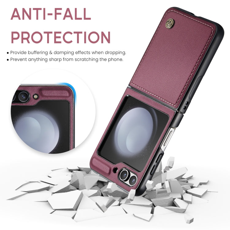 For Samsung Galaxy Z Flip5 CaseMe 023 Butterfly Buckle Litchi Texture RFID Anti-theft Leather Phone Case(Wine Red) by CaseMe
