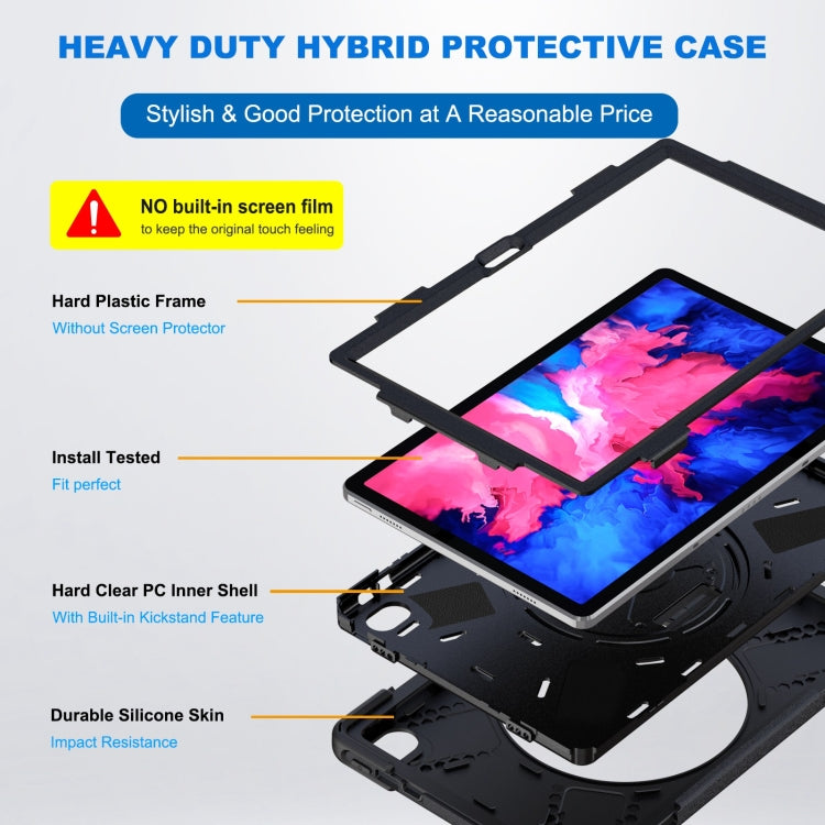 For Lenovo Tab P11 Silicone Hybrid PC Tablet Case with Grip & Shoulder Strap(Black) - Lenovo by buy2fix | Online Shopping UK | buy2fix