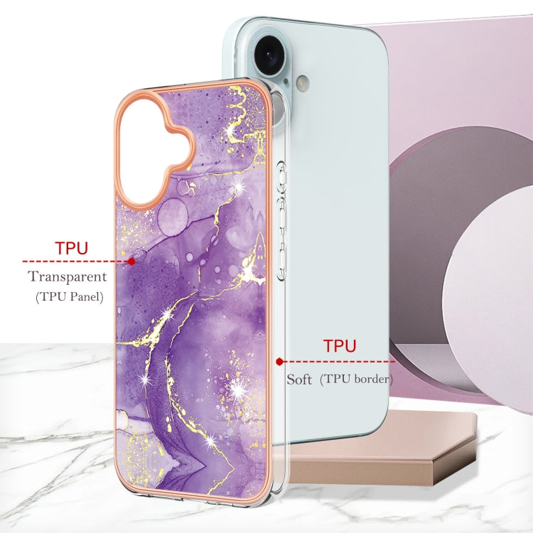 For iPhone 16 Plus Electroplating Marble Pattern Dual-side IMD TPU Shockproof Phone Case (Purple 002) by buy2fix