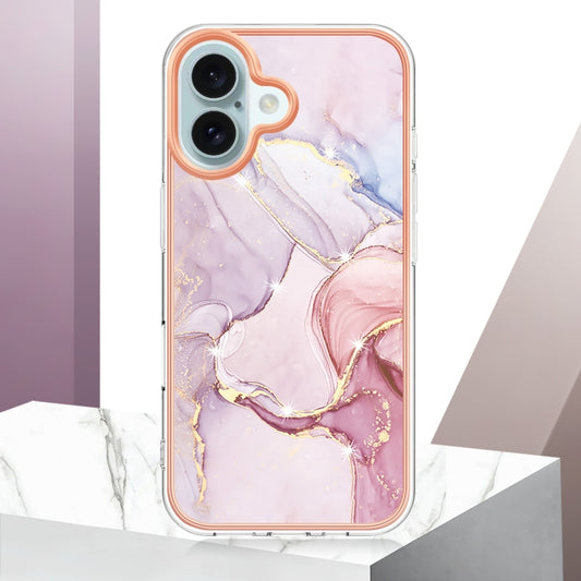 For iPhone 16 Plus Electroplating Marble Pattern Dual-side IMD TPU Shockproof Phone Case (Rose Gold 005) by buy2fix