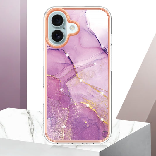 For iPhone 16 Electroplating Marble Pattern Dual-side IMD TPU Shockproof Phone Case (Purple 001) by buy2fix