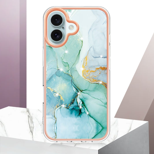 For iPhone 16 Electroplating Marble Pattern Dual-side IMD TPU Shockproof Phone Case(Green 003) by buy2fix