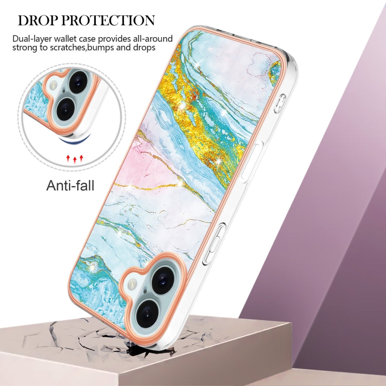 For iPhone 16Electroplating Marble Pattern Dual-side IMD TPU Shockproof Phone Case (Green 004) - iPhone 16 Cases by buy2fix | Online Shopping UK | buy2fix