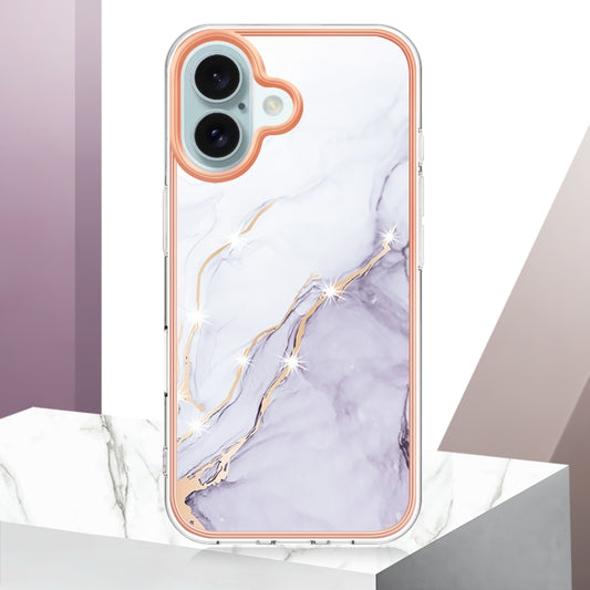 For iPhone 16 Electroplating Marble Pattern Dual-side IMD TPU Shockproof Phone Case (White 006) by buy2fix