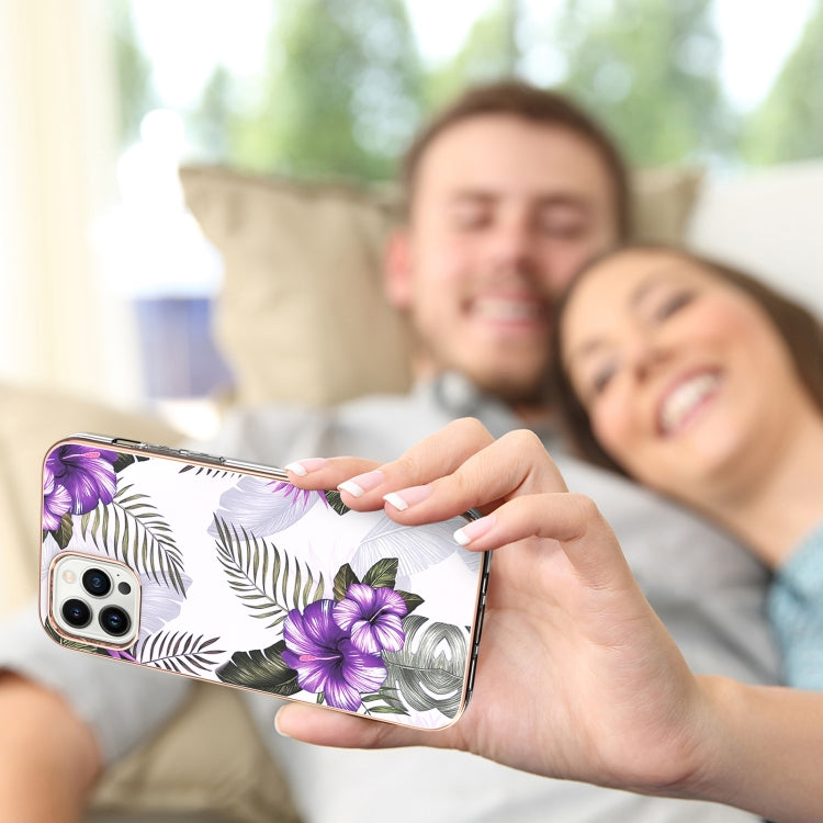 For iPhone 16 Pro Electroplating Pattern IMD TPU Shockproof Case(Purple Flower) by buy2fix