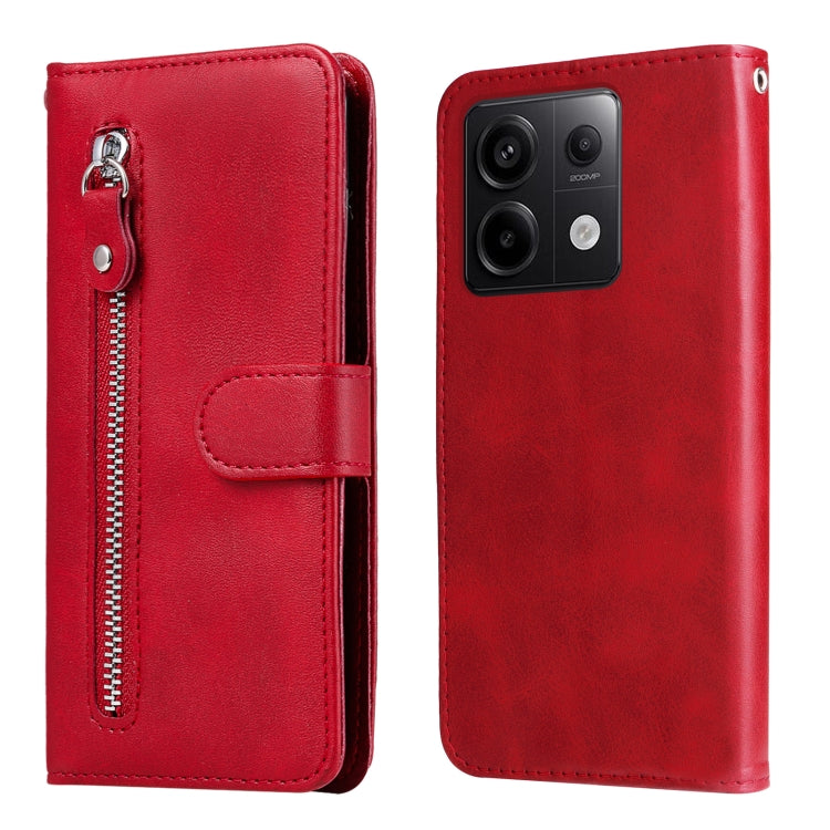 For Xiaomi Redmi Note13 Pro 5G Global Fashion Calf Texture Zipper Leather Phone Case(Red) - Xiaomi Cases by buy2fix | Online Shopping UK | buy2fix