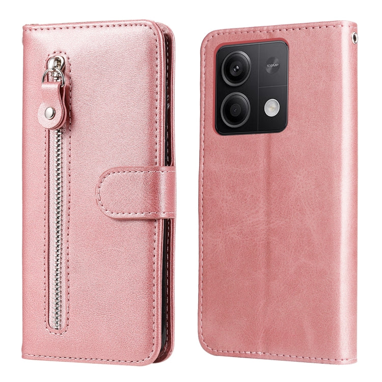 For Xiaomi Redmi Note13 5G Global Fashion Calf Texture Zipper Leather Phone Case(Rose Gold) - Xiaomi Cases by buy2fix | Online Shopping UK | buy2fix