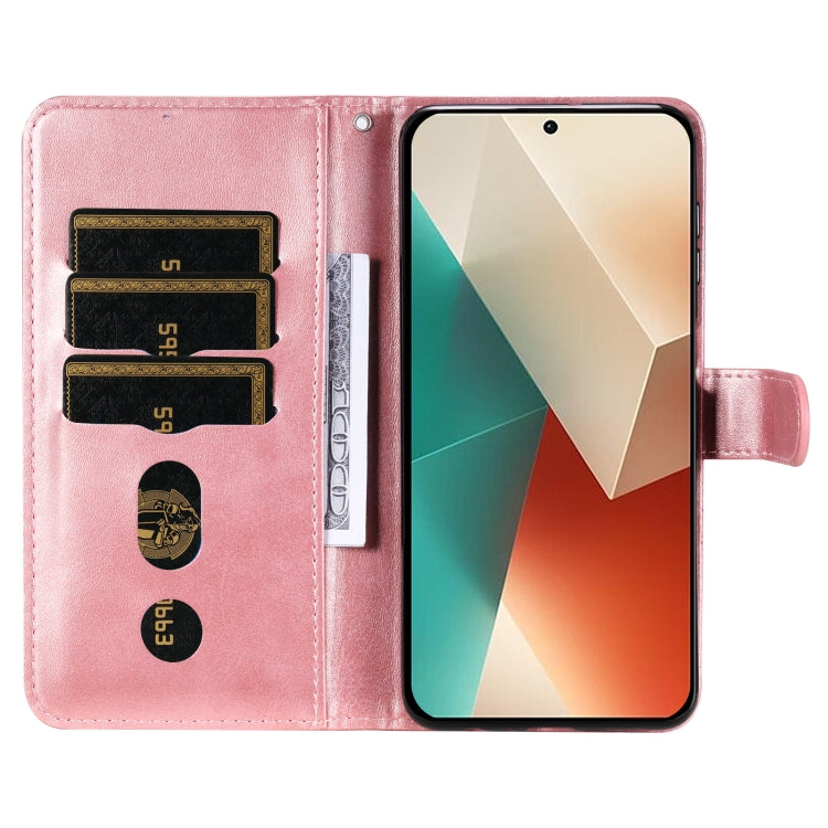 For Xiaomi Redmi Note13 5G Global Fashion Calf Texture Zipper Leather Phone Case(Rose Gold) - Xiaomi Cases by buy2fix | Online Shopping UK | buy2fix