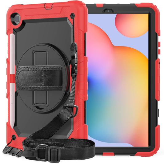 For Samsung Galaxy Tab S6 Lite P610 Shockproof Colorful Silicone + PC Protective Case with Holder & Shoulder Strap & Hand Strap & Pen Slot(Red) - Tab S6 Lite P610 / P615 by buy2fix | Online Shopping UK | buy2fix