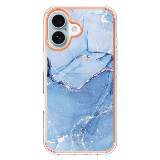 For iPhone 16 Plus Electroplating Marble Dual-side IMD Phone Case(Blue 018) by buy2fix