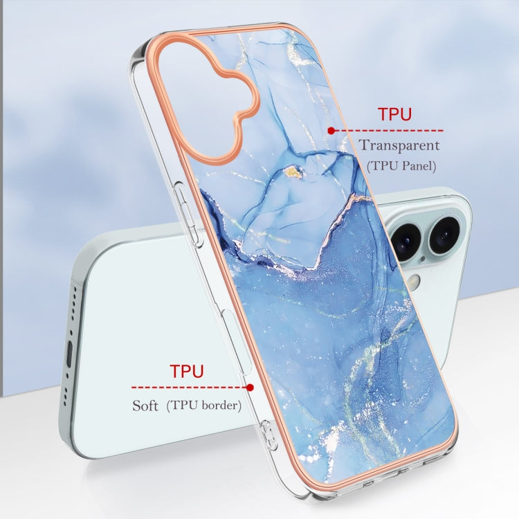 For iPhone 16 Plus Electroplating Marble Dual-side IMD Phone Case(Blue 018) by buy2fix