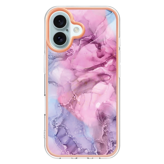 For iPhone 16 Plus Electroplating Marble Dual-side IMD Phone Case(Pink 013) by buy2fix