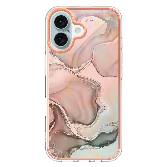 For iPhone 16 Plus Electroplating Marble Dual-side IMD Phone Case(Rose Gold 015) by buy2fix