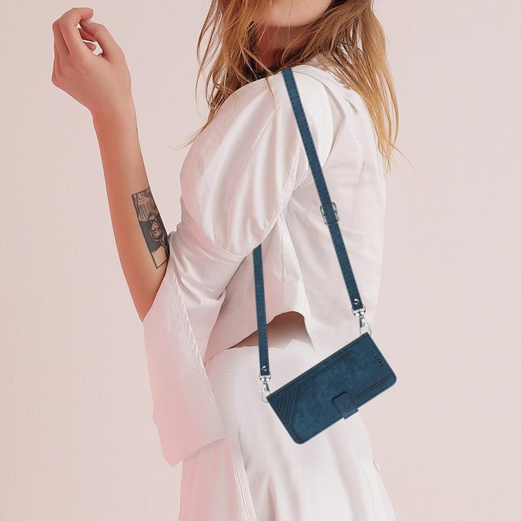 For iPhone Air Skin Feel Stripe Pattern Leather Phone Case with Lanyard(Blue) - iPhone Air Cases by buy2fix | Online Shopping UK | buy2fix