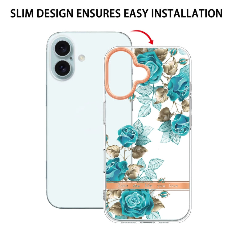 For iPhone 16 Plus Flowers and Plants Series IMD TPU Phone Case(Blue Rose) by buy2fix