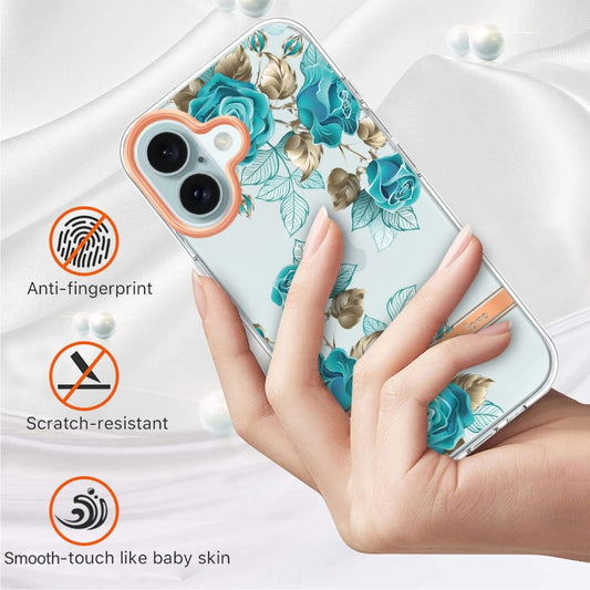 For iPhone 16 Flowers and Plants Series IMD TPU Phone Case(Blue Rose) by buy2fix
