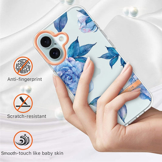 For iPhone 16 Flowers and Plants Series IMD TPU Phone Case(Orchid Peony) by buy2fix