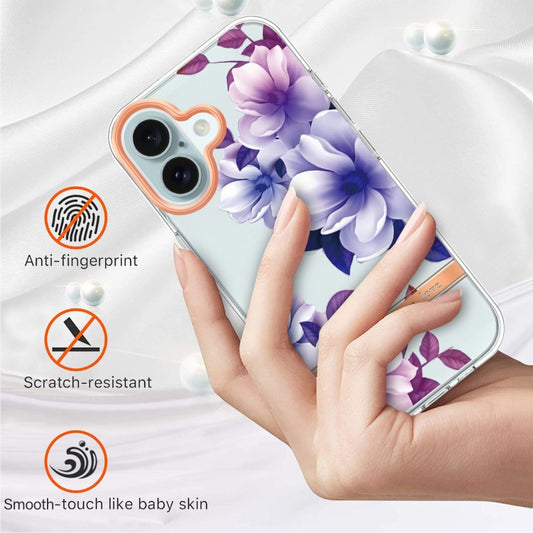 For iPhone 16 Flowers and Plants Series IMD TPU Phone Case(Purple Begonia) by buy2fix