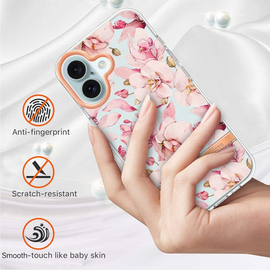 For iPhone 16 Flowers and Plants Series IMD TPU Phone Case(Pink Gardenia) by buy2fix