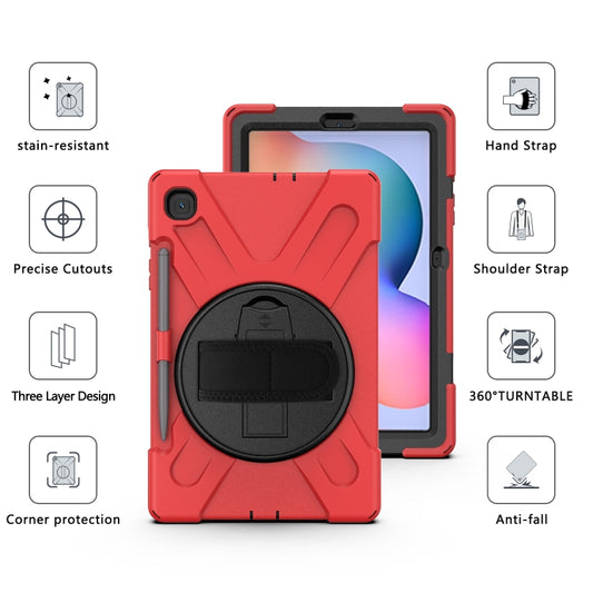 For Samsung Galaxy Tab S6 Lite P610 Shockproof Colorful Silicone + PC Protective Case with Holder & Shoulder Strap & Hand Strap & Pen Slot(Red) - Tab S6 Lite P610 / P615 by buy2fix | Online Shopping UK | buy2fix