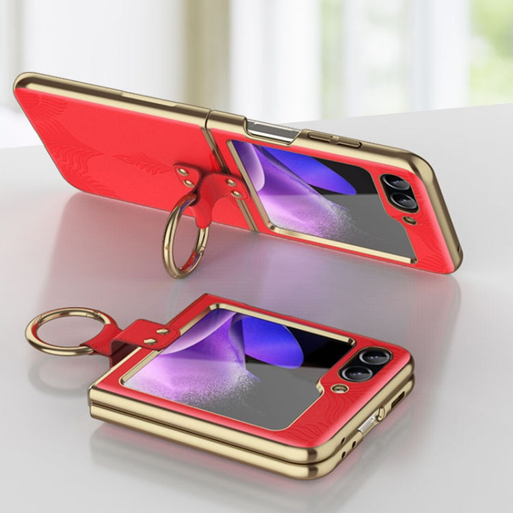 For Samsung Galaxy Z Flip6 Electroplated Embossed Leather Phone Case with Ring(Pink) - Galaxy Z Flip6 5G Cases by buy2fix | Online Shopping UK | buy2fix