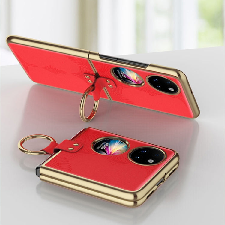 For Huawei P50 Pocket Electroplated Embossed Leather Phone Case with Ring(Pink) - Huawei Cases by buy2fix | Online Shopping UK | buy2fix