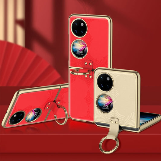 For Huawei P50 Pocket Electroplated Embossed Leather Phone Case with Ring(Gold) - Huawei Cases by buy2fix | Online Shopping UK | buy2fix