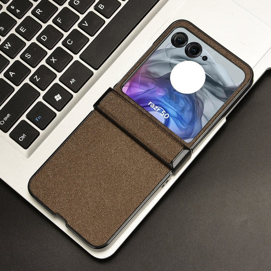 For Motorola Razr 50 Sandskin Texture Phone Case(Brown) by buy2fix